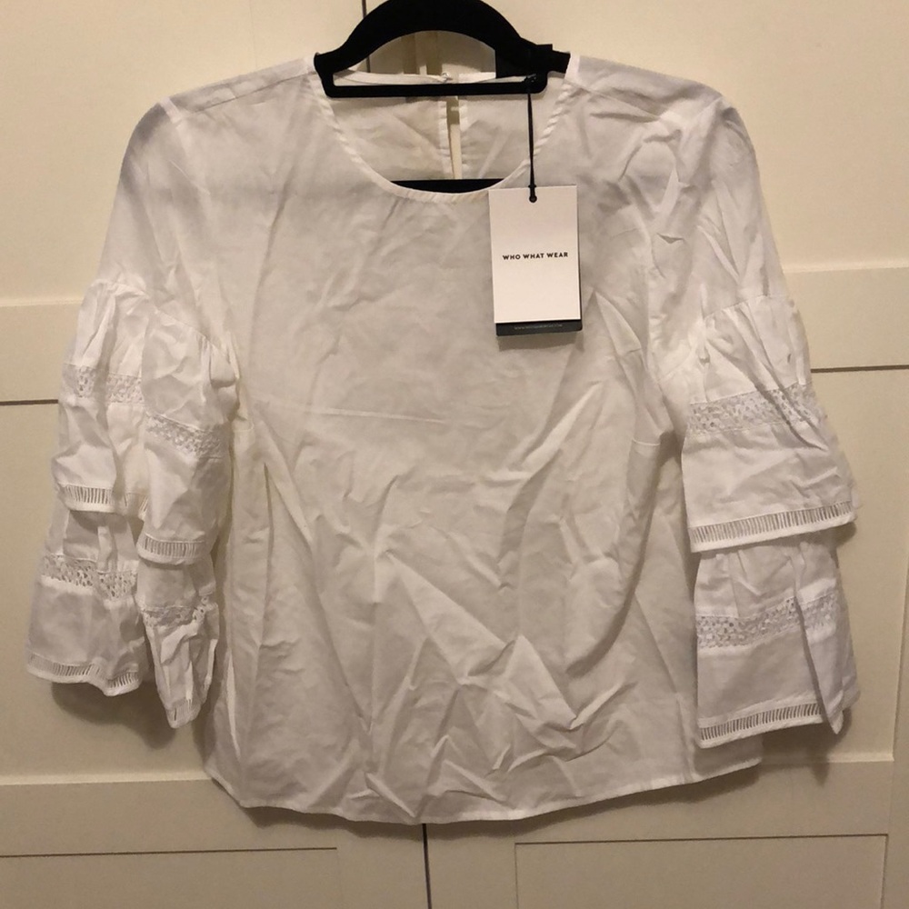 White Ruffle Sleeve Top from Who What Wear NWT